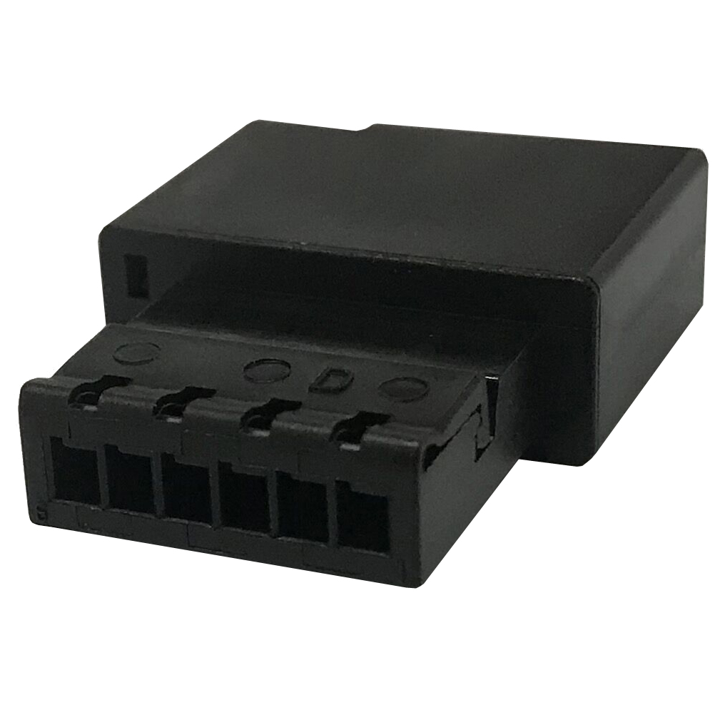 Schwarzer 6-poliger Kabelbaumstecker mit Klemmen und seitlicher Verriegelung für den Automobilbereich 